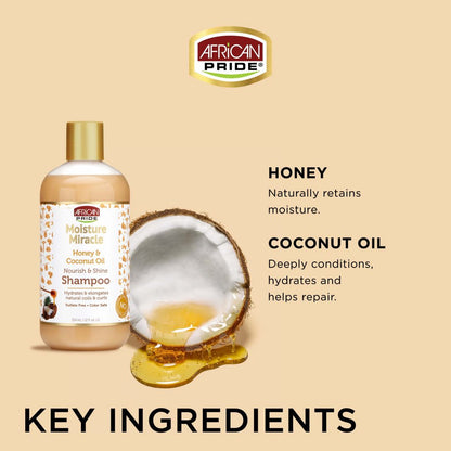 AFRICAN PRIDE MOISTURE MIRACLE HONEY, CHOCOLATE & COCONUT OIL CONDITIONER, 12OZ.