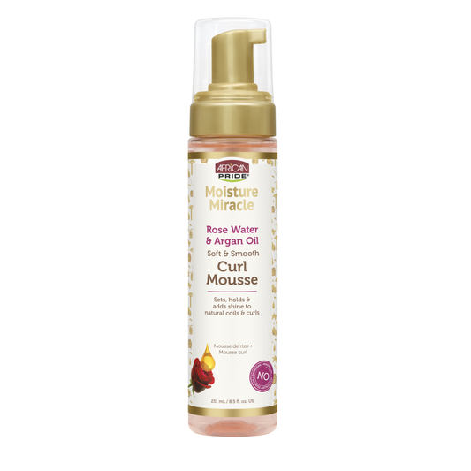 AFRICAN PRIDE MOISTURE MIRACLE ROSE WATER & ARGAN OIL CURL MOUSSE, 8.5 OZ.
