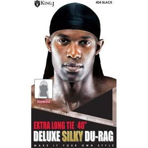 KING J. DELUXE SILKY DU-RAG EXTRA LONG TIE 40" (#404 BLACK)