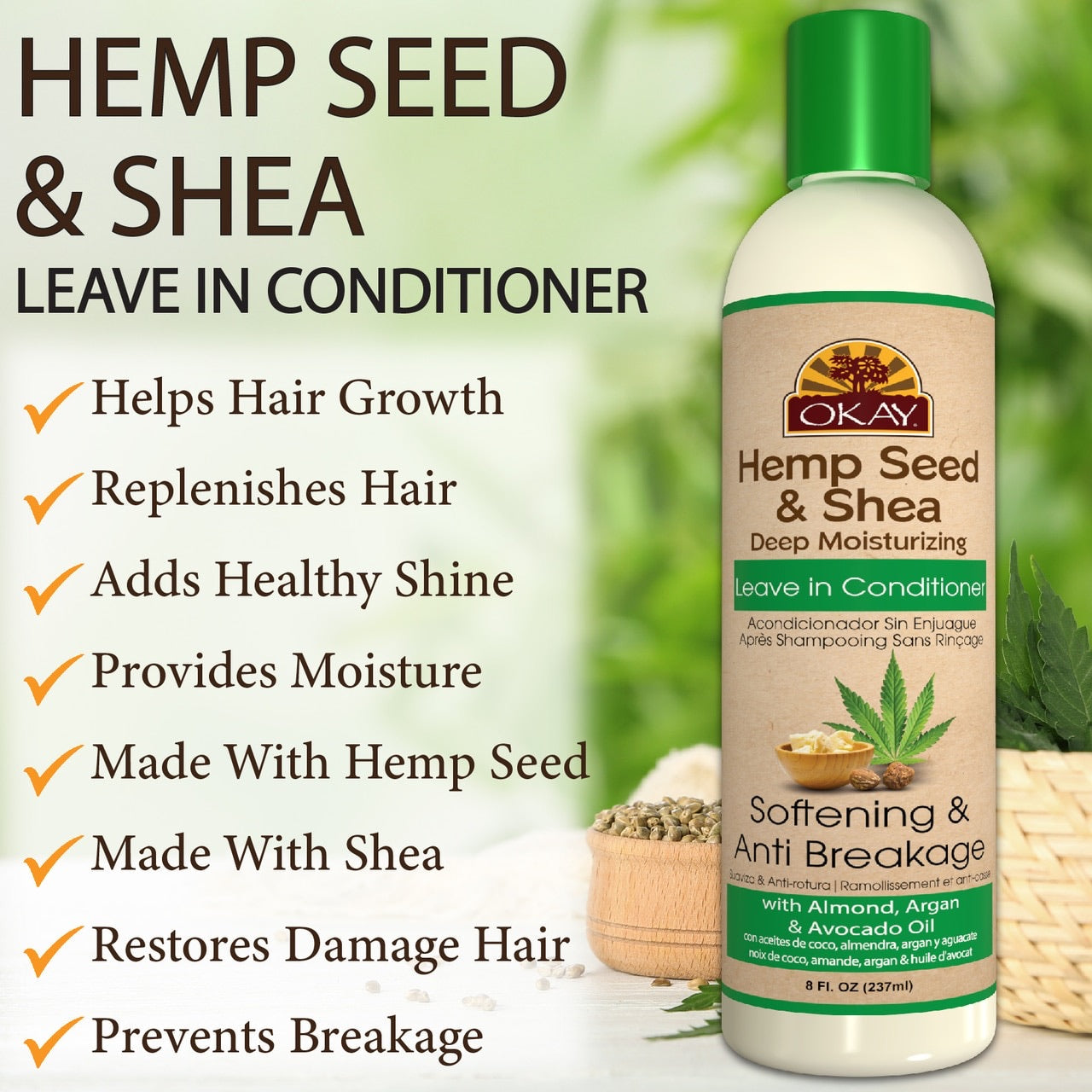 OKAY SHEA SOFTENING & ANTI BREAKAGE LEAVE-IN CONDITIONER 8OZ.