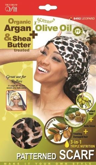 QFITT ORGANIC ARGAN & SHEA BUTTER + OLIVE OIL LEOPARD PATTERNED SCARF #8492