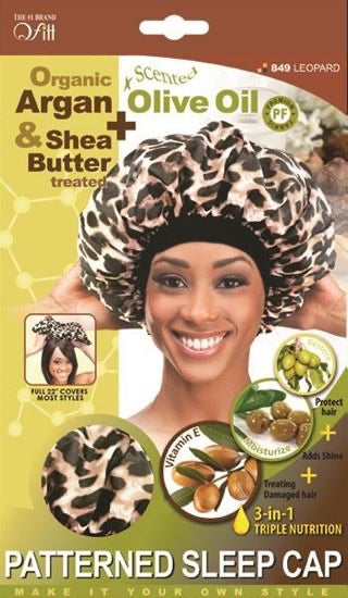 QFITT ORGANIC ARGAN, OLIVE & CASTOR PLUS PEPPERMINT LEOPARD PATTERNED SLEEP CAP