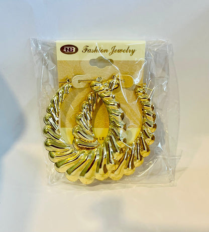 OVAL PUFFED SHRIMP EARRINGS- GOLD (60mm)