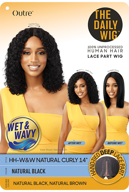 OUTRE 100% UNPROCESSED HUMAN HAIR LACE PART - WET & WAVY WIG - NATURAL CURLY 14”