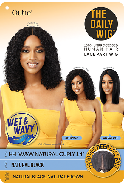 OUTRE 100% UNPROCESSED HUMAN HAIR LACE PART - WET & WAVY WIG - NATURAL CURLY 14”