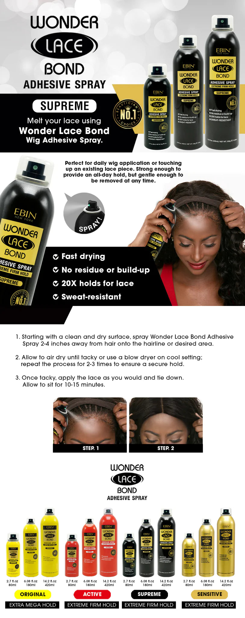 EBIN WONDER LACE BOND WIG ADHESIVE SPRAY - SUPREME