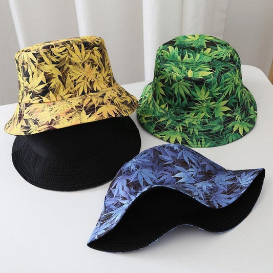 DOUBLE SIDED LEAVES PRINT BUCKET HAT