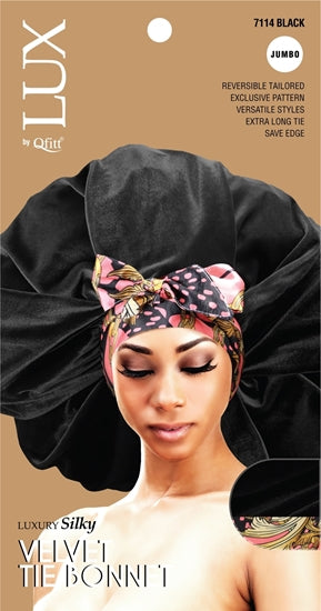 QFITT LUXURY SILKY VELVET TIE JUMBO BONNET- 7114 BLACK