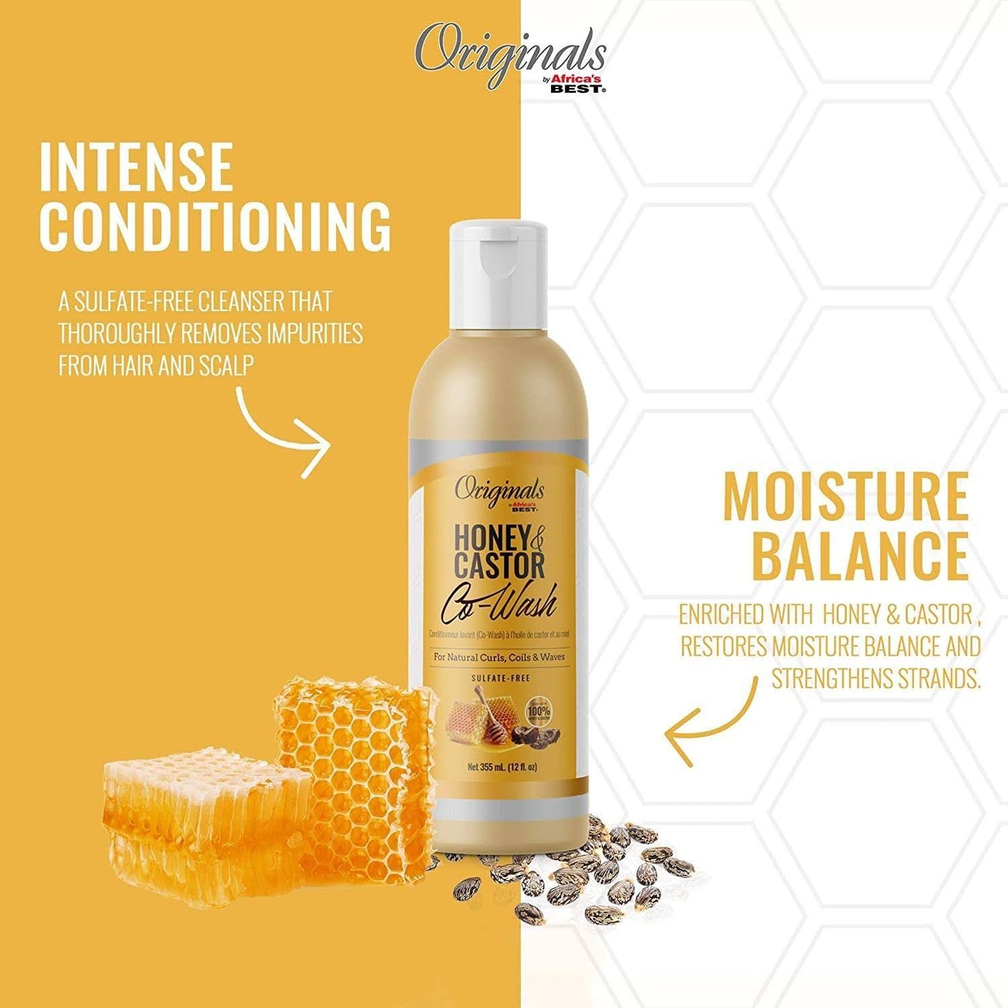 AFRICAS BEST ORIGINALS HONEY & CASTOR CO WASH 12 OZ.