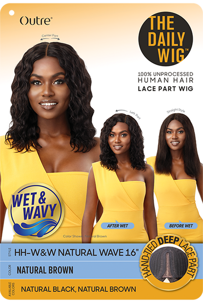OUTRE 100% UNPROCESSED HUMAN HAIR LACE PART - WET & WAVY WIG - NATURAL WAVE 16″