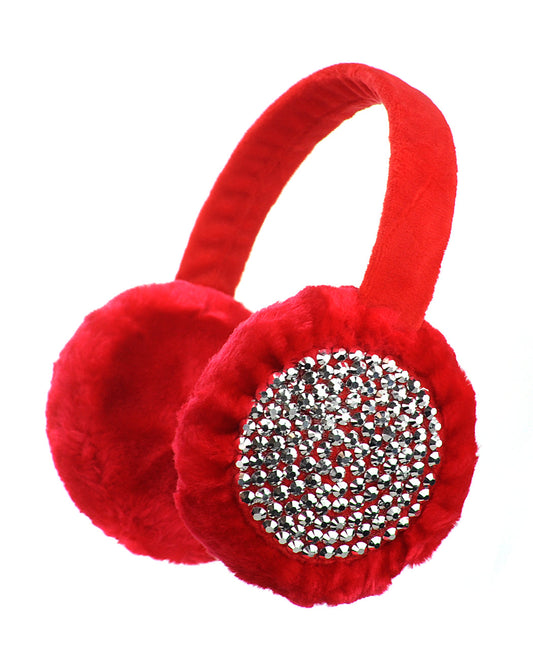 FAUX FUR EARMUFFS W/ RHINESTONE STUDDED ACCENTS (RED)